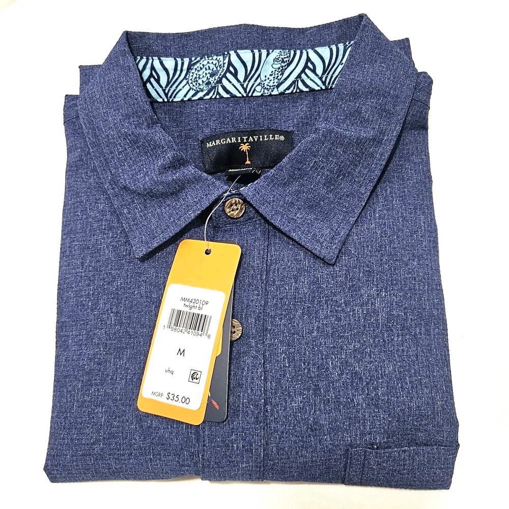 Margaritaville Mens M Blue Casual Shirt Rustic Buttons Front Pocket New w/Tags